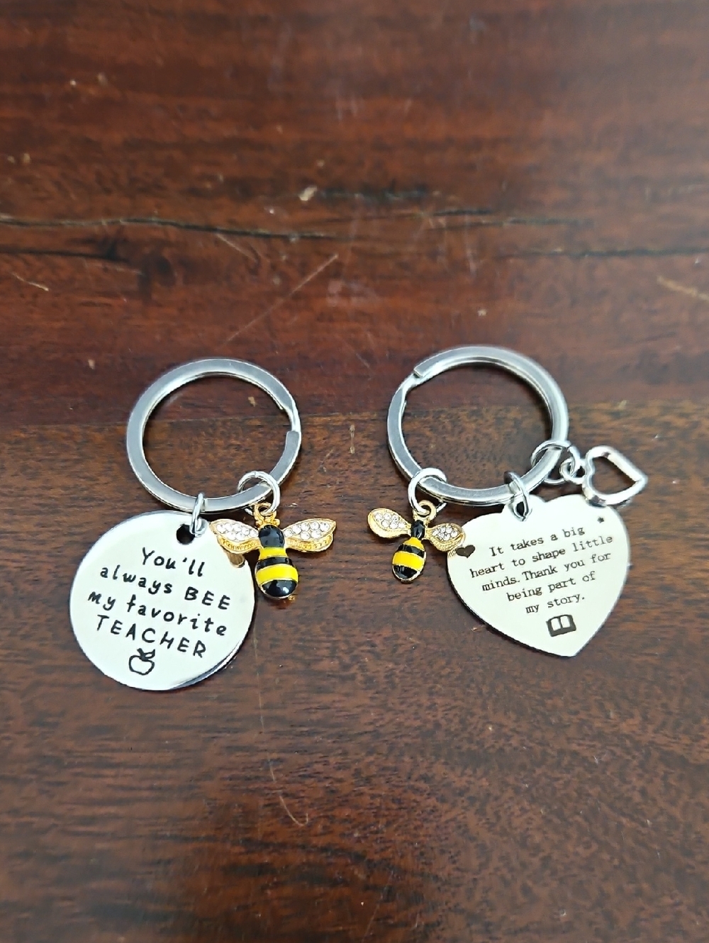 Silver Bee Teacher Keychain Set - Yellow and Black Bee Charm